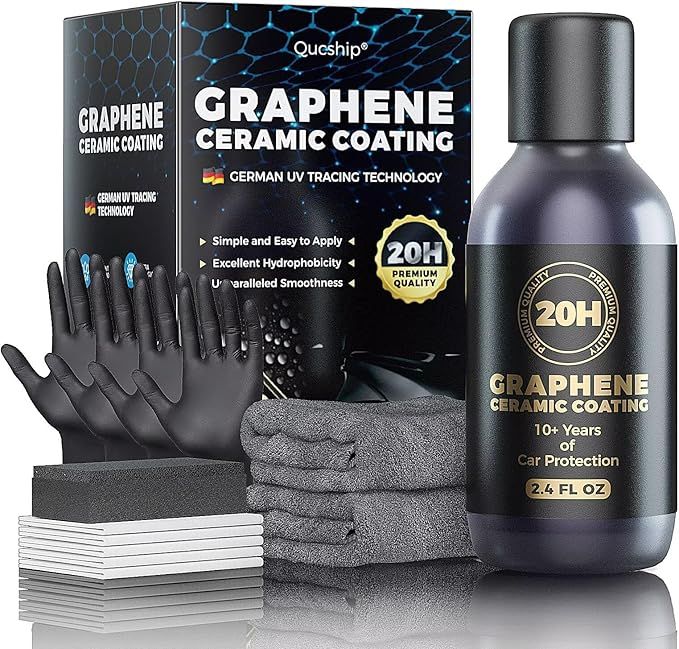 20H Advanced Nano Graphene Ceramic Coating for Cars (10+ Yrs Protection), Unique UV Technology & Extremely Hydrophobic Graphene Ceramic Coating Kit, Maximum Gloss Graphene Coating by Qucship