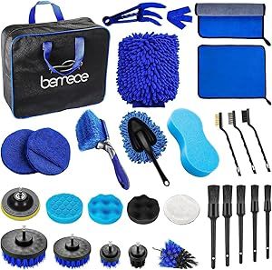 bemece 29 Pieces Car Detailing Kit, Car Detail Brush Set, Auto Detailing Drill Brush Car Wash Kit -Car Cleaning Tools, for Cleaning Wheels Interior Exterior Leather Dashboard Vents